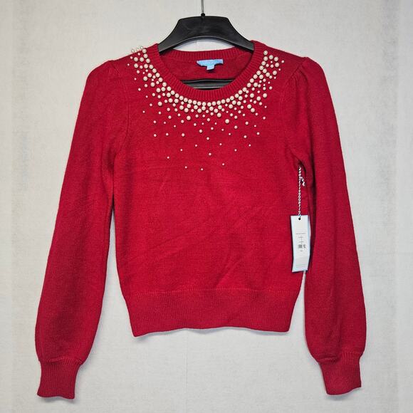 NWT Draper James Red Pearl Neck Sweater - Picture 1 of 10